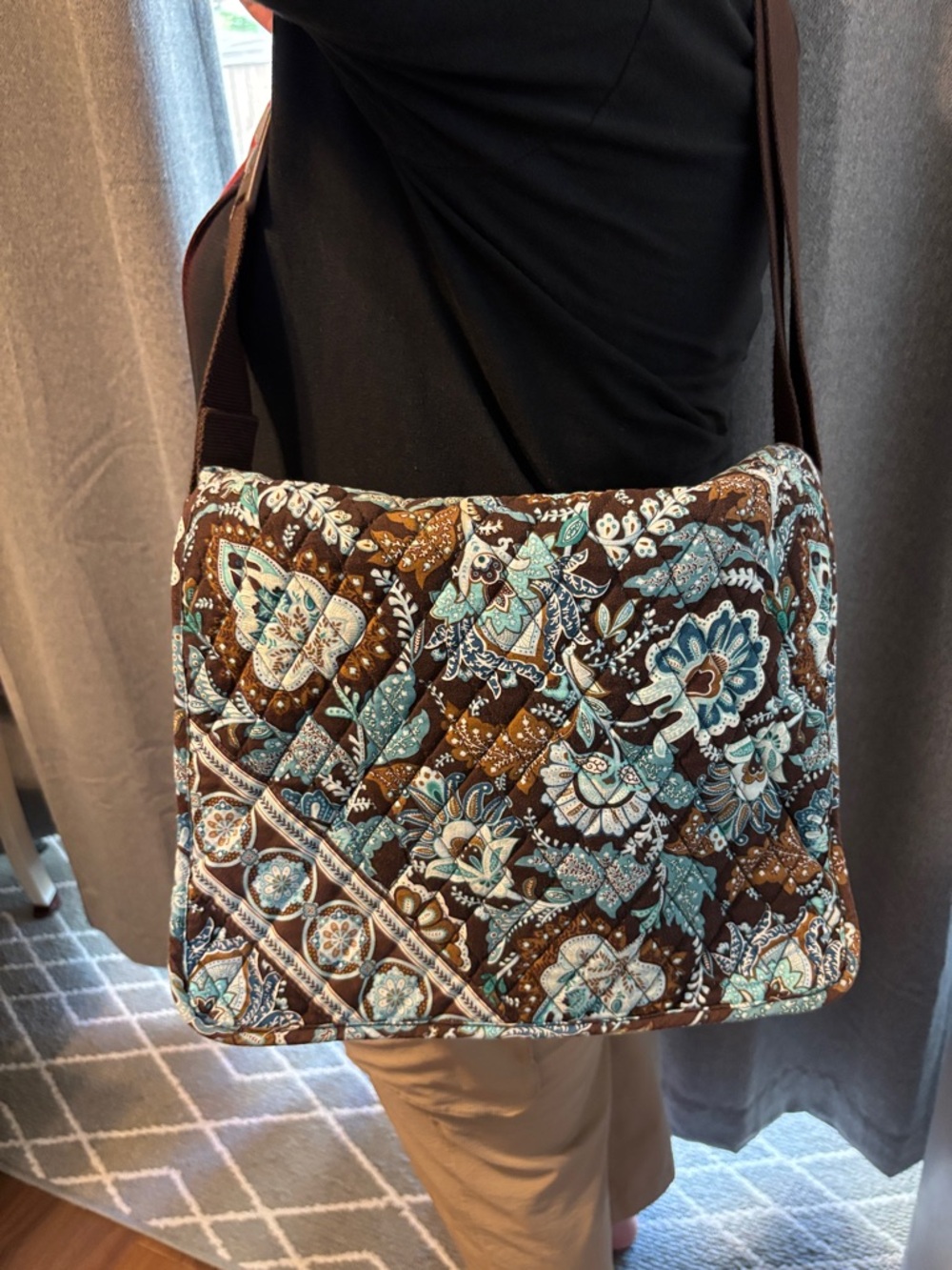 Vera Bradley Brown and Teal Quilted Floral Crossbody